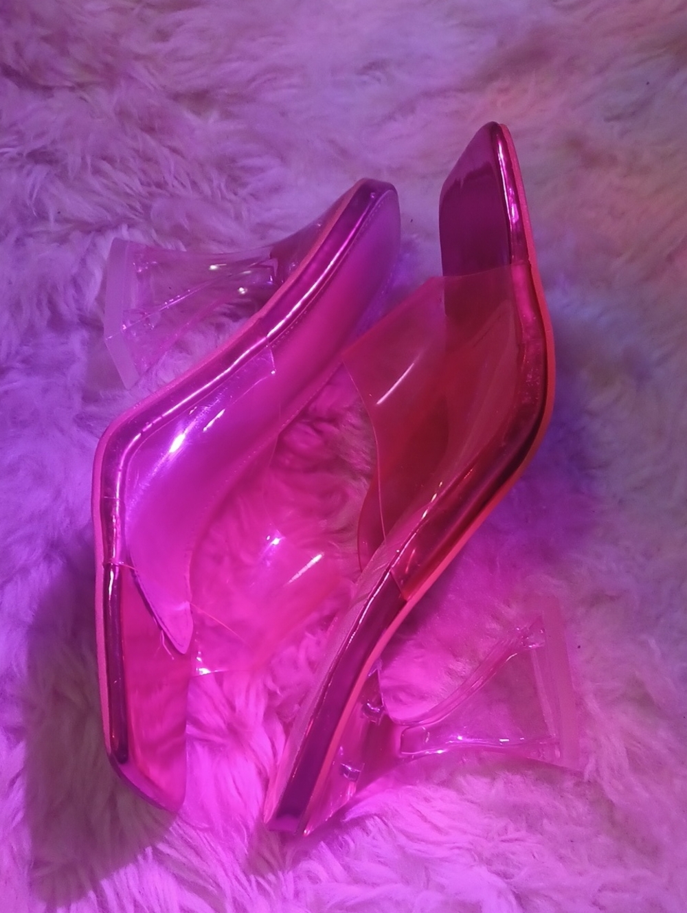 Metallic Hot Pinvk Jelly Clear Strap& Heel Mules 40/9